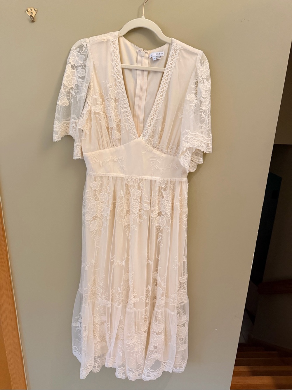 Baltic Born Clarisa Lace Midi Dress Vintage Cream L NWOT Bridal Wedding